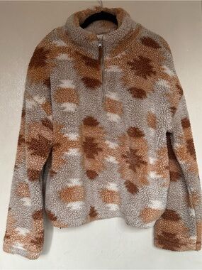 Sherpa Half-Zip Pullover in Taupe, Rust, Cream & Camel